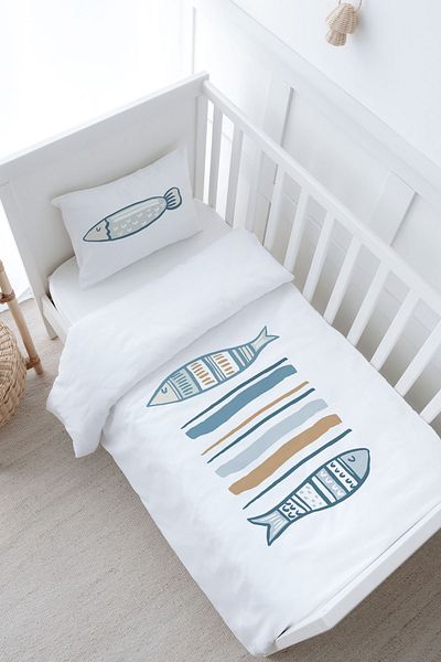 Tuğba Kuğu Baby Size Duvet Cover Set (100X150) - Pure Baby Series - Baby Fish
