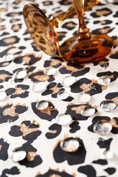 Montisu Leopard Patterned Liquid Proof 100% Cotton Tablecloth - Stain Resistant, 145X225