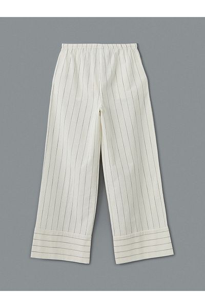 LC Waikiki Elastic Waist Striped Linen Blended Women's Trousers
