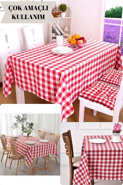 FABRİCAHOME 5-Piece Red Plaid Picnic Set - Tablecloth, Chair and Cushion Padded
