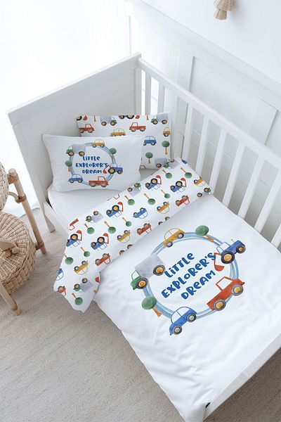Tuğba Kuğu Baby Size Duvet Cover Set (100X150) - for Baby Series - Cars in Blue Circle