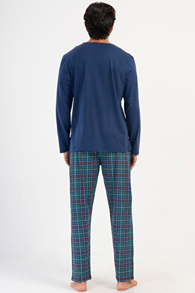 VİENETTA Erkek Uzun Kol İndigo %100 PAMUK Pijama Takım C2T4N1O504