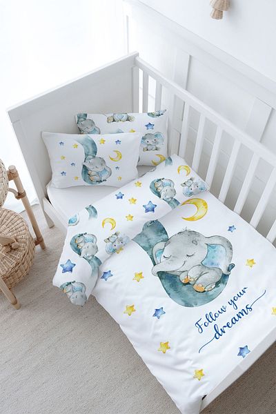 Tuğba Kuğu 100X150 Duvet Cover Set for Baby Series - Blue Elephant Sleeping in Hose