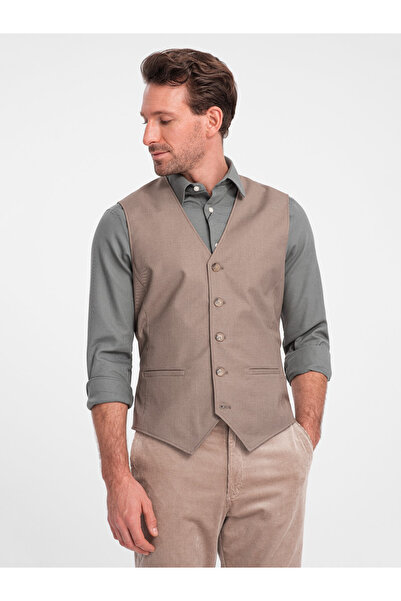 OMBRE Men's suit vest without lapels - beige V2 OM-BLZV-0112 XL