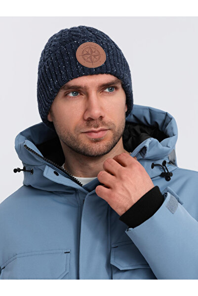 OMBRE Pánská čepice s kulatým reliéfním vzorem - tmavě modrá V2 OM-ACWH-0121