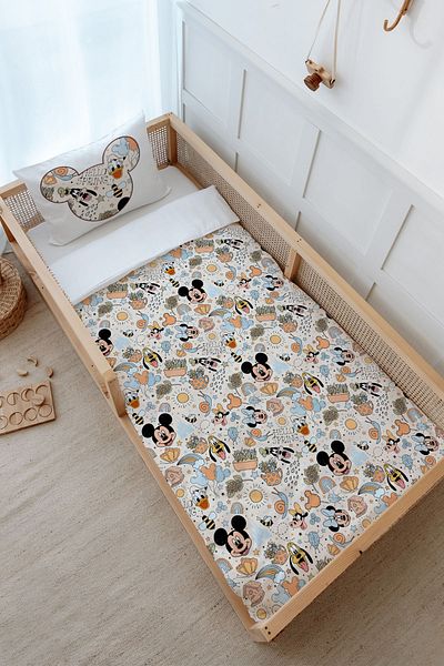 Tuğba Kuğu طقم غطاء لحاف كرتوني مونتيسوري - مقاس 100X200 مع نمط الفأر الصغير وجميع الأصدقاء
