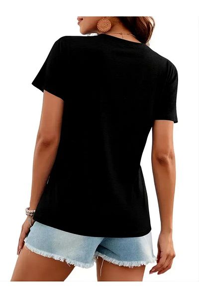 Deocept Tricou oversize cu decolteu în V cu imprimeu pentru femei