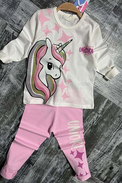 Riccotarz Girl's Pink Tights Set with Stars and Unicorn Print
