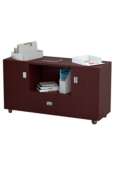 Mahmayi Melamine Side Extension Wooden Cabinet With Shelves Drawer-60X120X40Cm-White-Apple Cherry