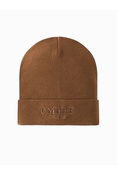 OMBRE Herren Strickmütze mit gestickter Aufschrift - braun V4 OM-ACWH-0120