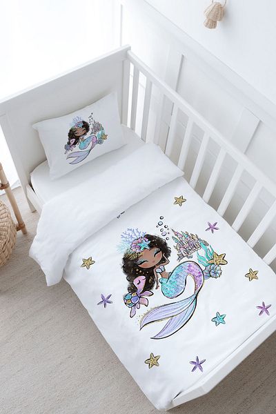 Tuğba Kuğu Brunette Mermaid Baby Duvet Cover Set - Iconic Series (100X150)