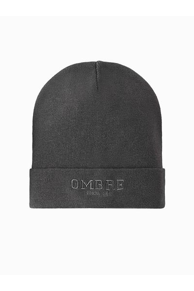 OMBRE Herren Strickmütze mit gestickter Aufschrift - Graphit V2 OM-ACWH-0120