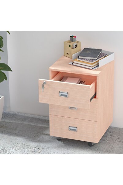Mahmayi Stazion 3 Drawer Mobile Storage Unit Modern Office Furniture with Cabinets Oak