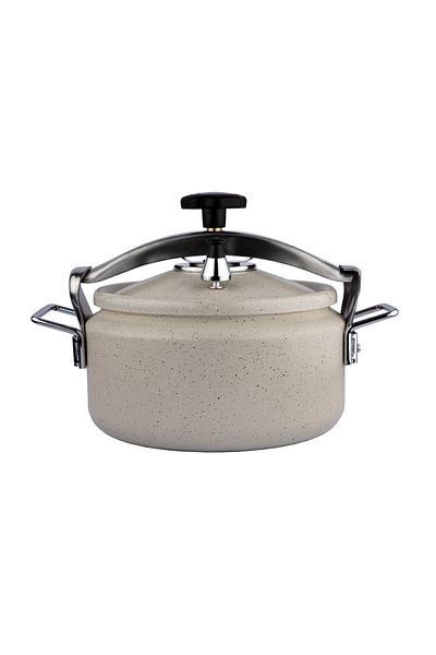 ALSAIF Aluminum Granite Pressure Cooker Iron Handle, Short Height, 12 Liter, Color: Pearl White