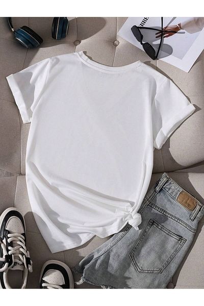 Deocept Tricou oversize cu decolteu în V cu imprimeu pentru femei