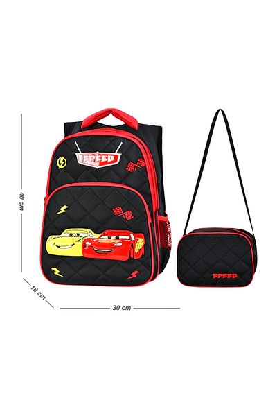 Linea Waddell 3 Compartment Primary School Bag and Lunch Box Cars Black (2018-3)