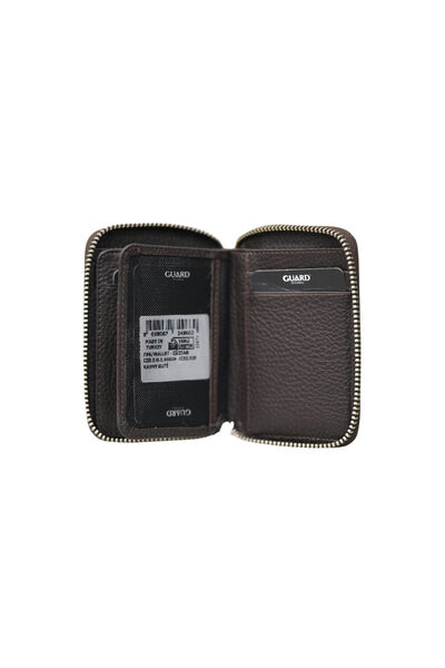 GUARD Brown Leather Mini Wallet with Zipper
