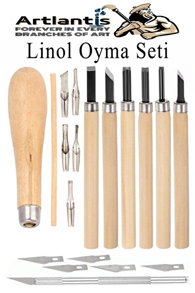 Artlantis Linol Oyma Seti 13 Parça 1 Paket ve Kretuar Bıçak Seti Linol Oyma K...