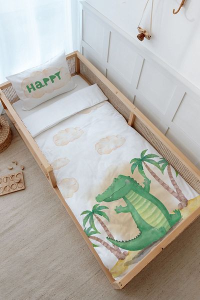 Tuğba Kuğu Montessori Duvet Cover Set (100X200) - Pure Baby Series - Cute Crocodile