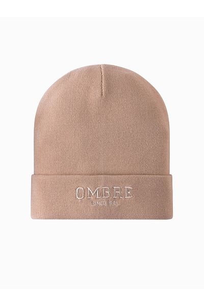 OMBRE Herren Strickmütze mit gestickter Aufschrift - Sand V6 OM-ACWH-0120