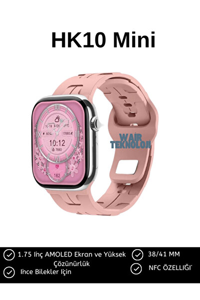 Wair Teknoloji HK10 Mini Akıllı Saat Kordon Hediyeli 1.75" Amoled Ekran Tüm Telefonlara Uyumlu Su Geçirmez