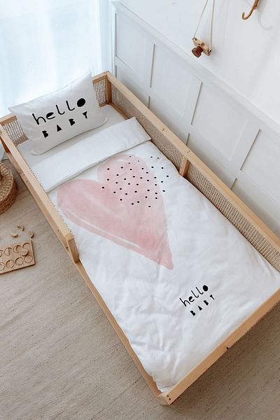 Tuğba Kuğu Montessori Duvet Cover Set (100X200) - Pure Baby Series - Pink Romantic Heart