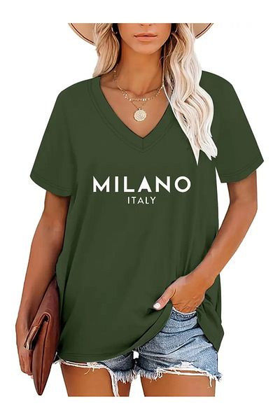 Deocept Tricou oversize cu decolteu în V cu imprimeu pentru femei