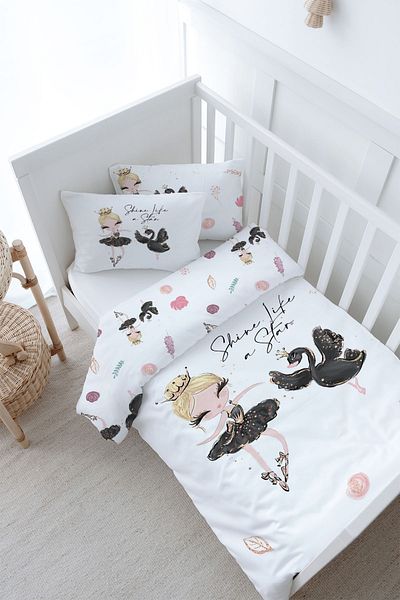 Tuğba Kuğu Baby Boy Duvet Cover Set - Ballerina and Swan with Black Tutu (100X150)