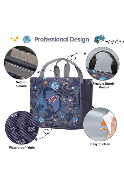 Nohoo Nohoo Kids Tuition Bag / Hand Lunch Bag Shark - Grey