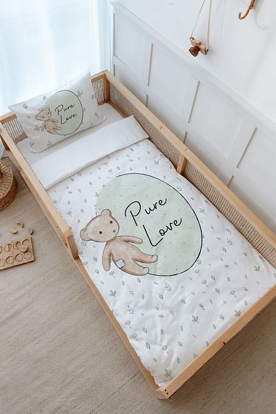 Tuğba Kuğu Montessori Duvet Cover Set (100X200) - for Baby Series - Retro Teddy Bear