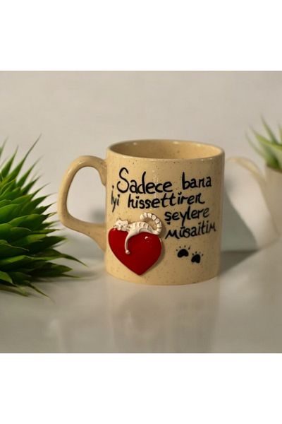 Store كوب سيراميك بتصميم مخصص مرسومة يدويًا على شكل قطة ثنائية الأبعاد مع بروش