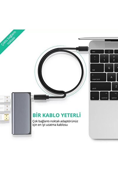 Ugreen Usb 3.1 Thunderbolt 3 Type-c Erkek To Type-c Dişi Uzatma Kablosu 50 Cm
