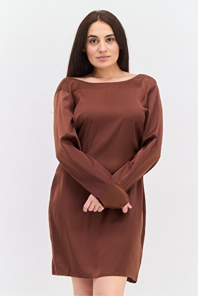 Lola May Women Solid Mini Dress, Brown