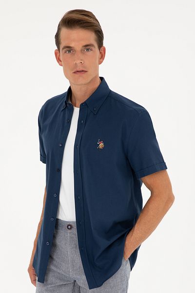 U.S. Polo Assn. Мъжка тъмносиня риза с къс ръкав 50282582-VR033