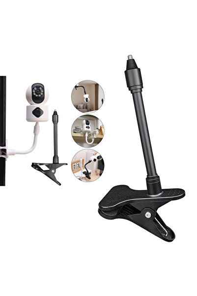 Microcase Kıskaç Tutacaklı 1/4 Vida Girişli Esnek Web Kamera Bebek Kamerası Tutucu - Al5013 Siyah