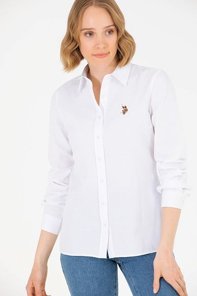 U.S. Polo Assn. Cămașă de bază albă cu mânecă lungă de damă 50262888 -vr013