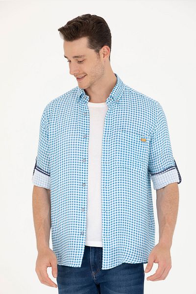 U.S. Polo Assn. Мъжка карирана синя риза 50263586-VR036