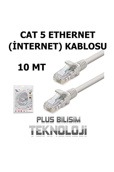 Plus Bilişim 10 Mt. Cat5 İnternet Kablosu, Tv Plus, Tivibu, Fiber, Adsl, Mode...