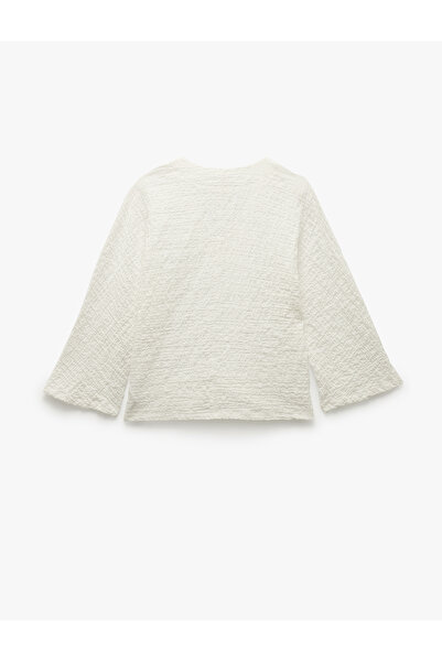 Koton Bavlněná halenka s 3/4 širokým rukávem s texturou do V