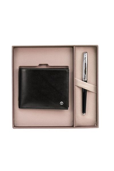 Scrikss Black Chrome 39 Set Roller Pen and Classic Wallet - Dr230