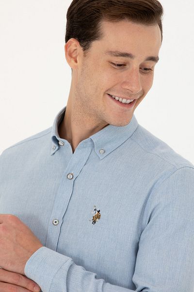 U.S. Polo Assn. Cămașă de bază cu mânecă lungă albastru deschis pentru bărbați 50271275 -VR003