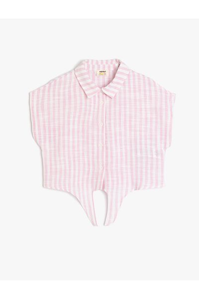 Koton Tie Detail Short Sleeve Shirt Collar Crop Blouse