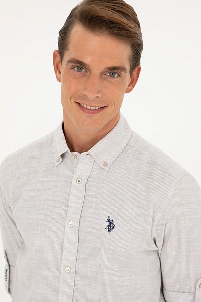 U.S. Polo Assn. Ανδρικό κρεμ μακρυμάνικο πουκάμισο 50288862 -VR071
