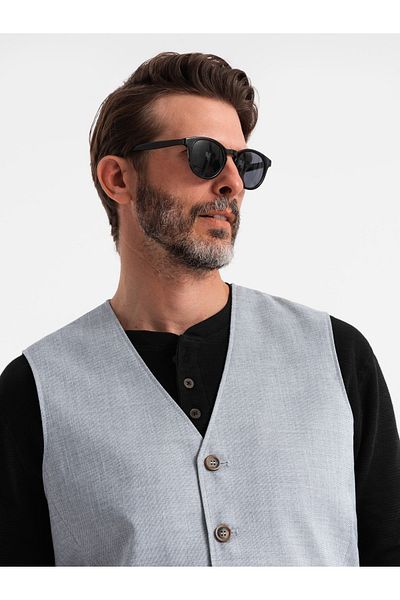 OMBRE Herren Jacquard Anzugweste ohne Revers - hellgrau V1 OM-BLZV-0106 XL