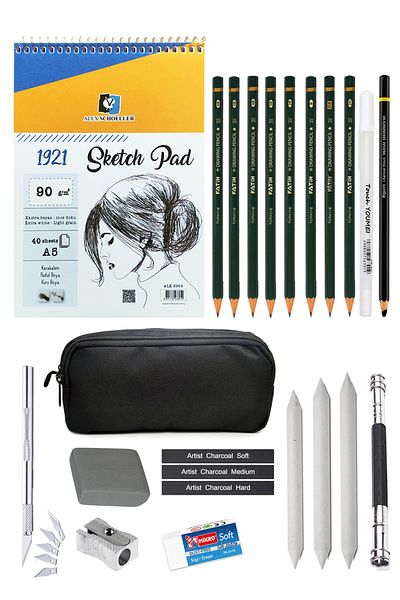 ACUTO Alex Schoeller A5 Sketchbook Pen Holder Sketching Set Charcoal Drawing Set White Gel Pen Charcoal Pen