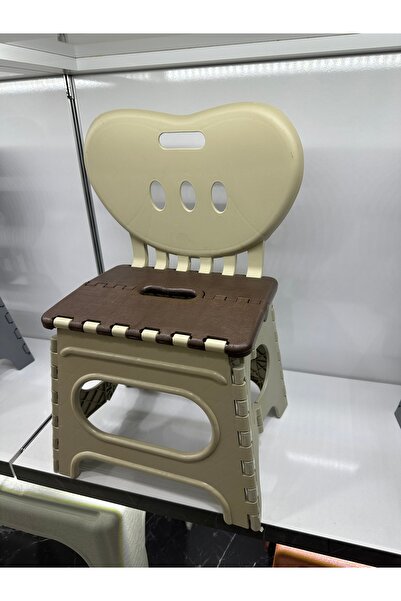 LeesHome Taşınabilir Katlanır Sırt Dayamalı Tabure Küçük Boy Sandalye Krem