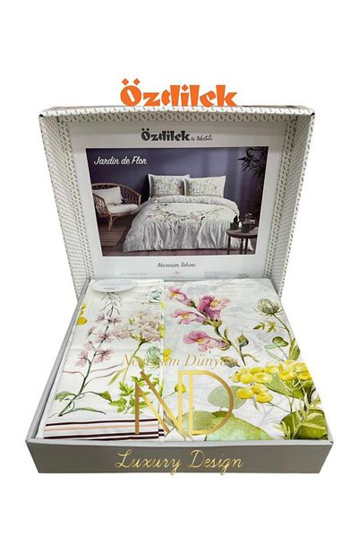 Benimpazar مجموعة Özdilek Double Ranforce Nev De Flor باللون الأبيض