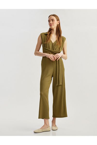 Koton Double Breasted Collar Binding Detailed Sleeveless Wide Leg Jumpsuit Wrap