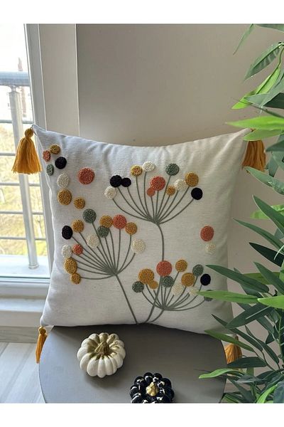 SEVEN MADAM 1 Throw Pillow Cover with Punch Embroidery