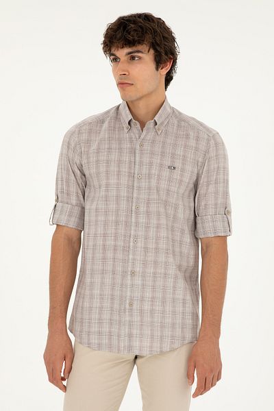 U.S. Polo Assn. Ανδρικό μακρυμάνικο πουκάμισο χακί 50282806-VR027